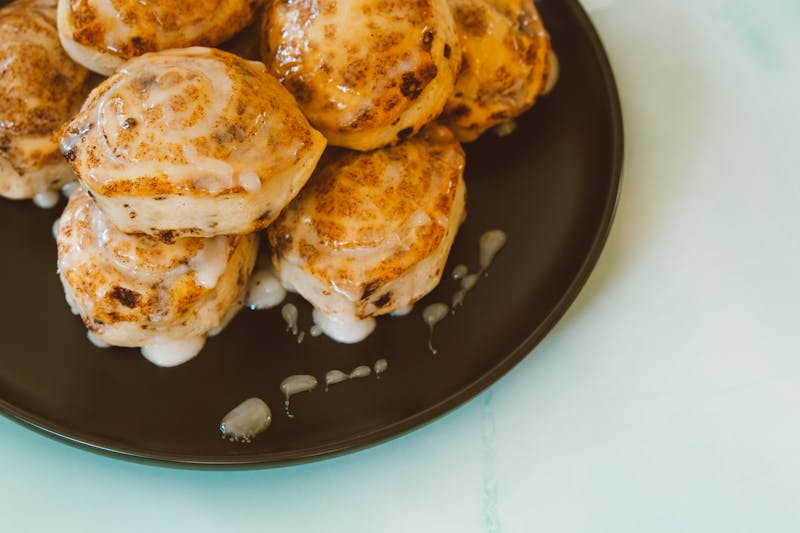 Cinnamon dessert pizza with icing drizzle